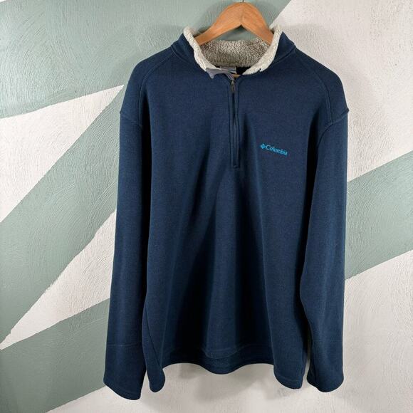 Columbia Mens Size XL Faux Fur Fleece Quarter Zip Pullover Blue Sweater - Picture 9 of 10
